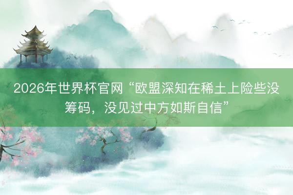 2026年世界杯官网 “欧盟深知在稀土上险些没筹码,没见过中方如斯自信”