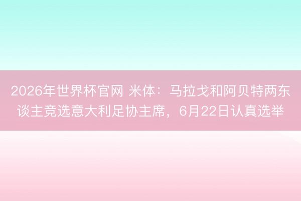 2026年世界杯官网 米体：马拉戈和阿贝特两东谈主竞选意大利足协主席，6月22日认真选举
